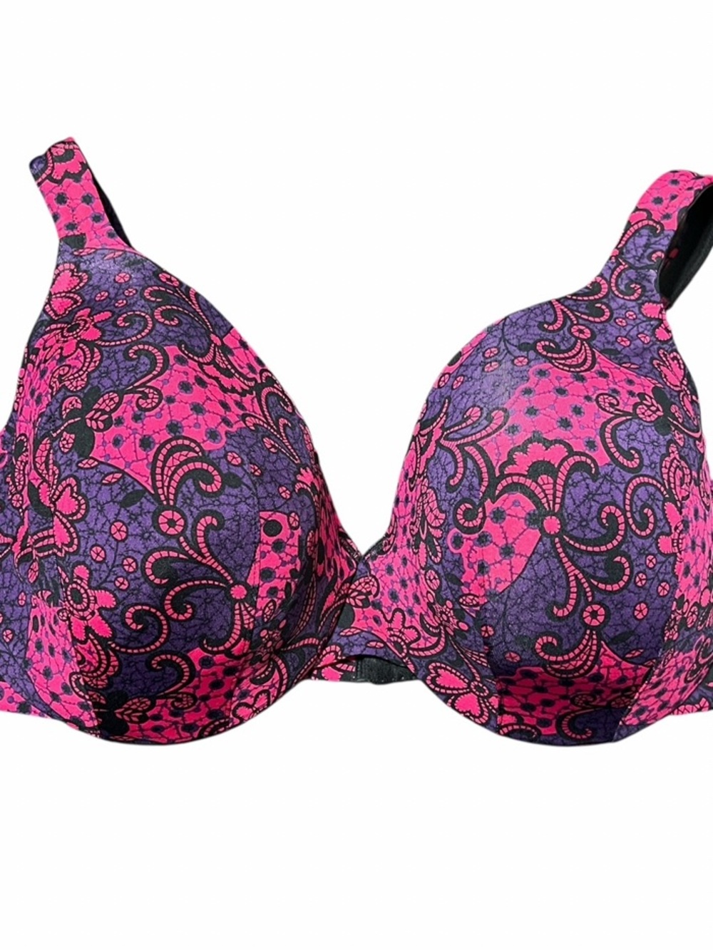 Cacique Pink Purple Patterned Underwire T Shirt Bra Size 40DD